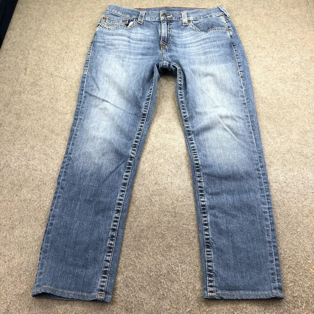 True Religion Geno Jeans Mens 34 Blue Medium Wash Relaxed Slim Straight Denim